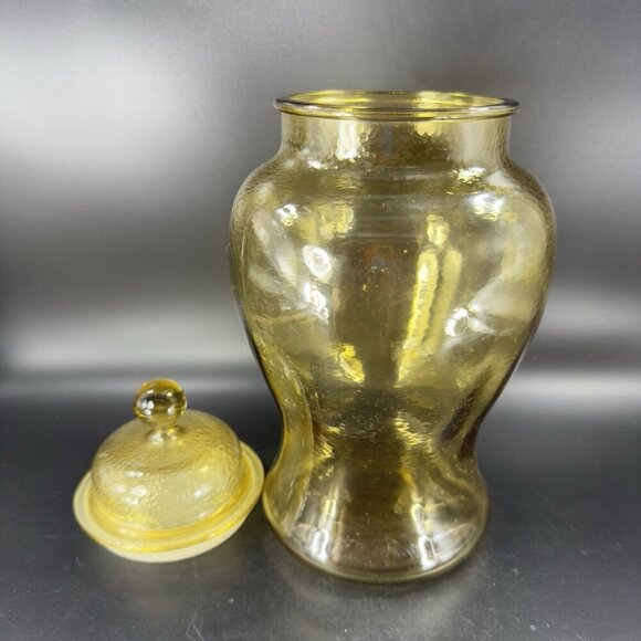 Vintage Indiana Glass Amber Yellow Glass Apothecary Jar Canister With Lid VTG - Picture 8 of 13